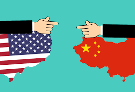 China vs United States Trade War Illustration with Pointing Fingers