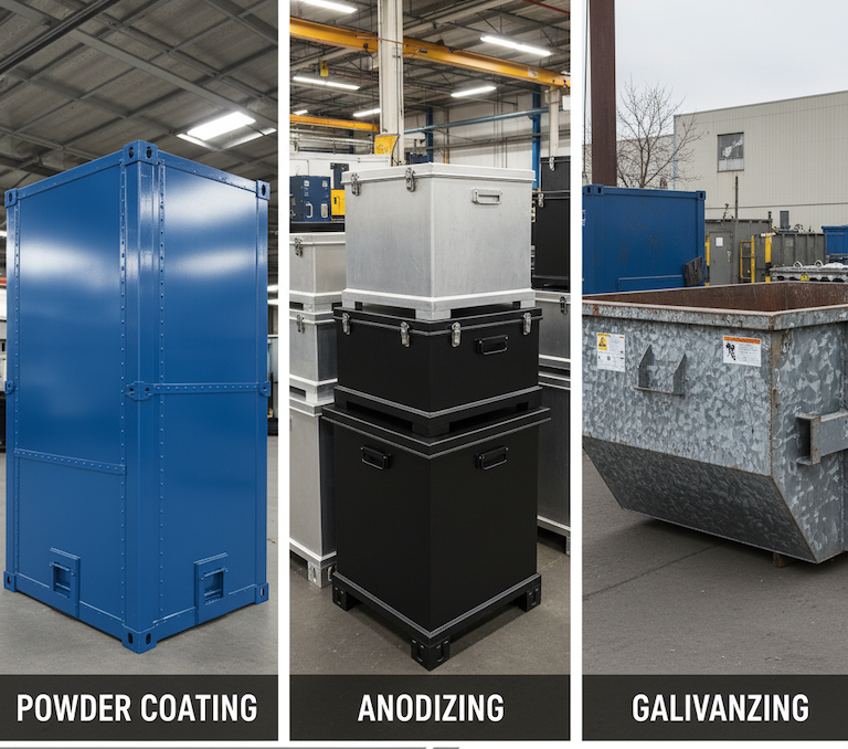 powder coating, anodizing and galvanizing finishing for commercial and industrial containers