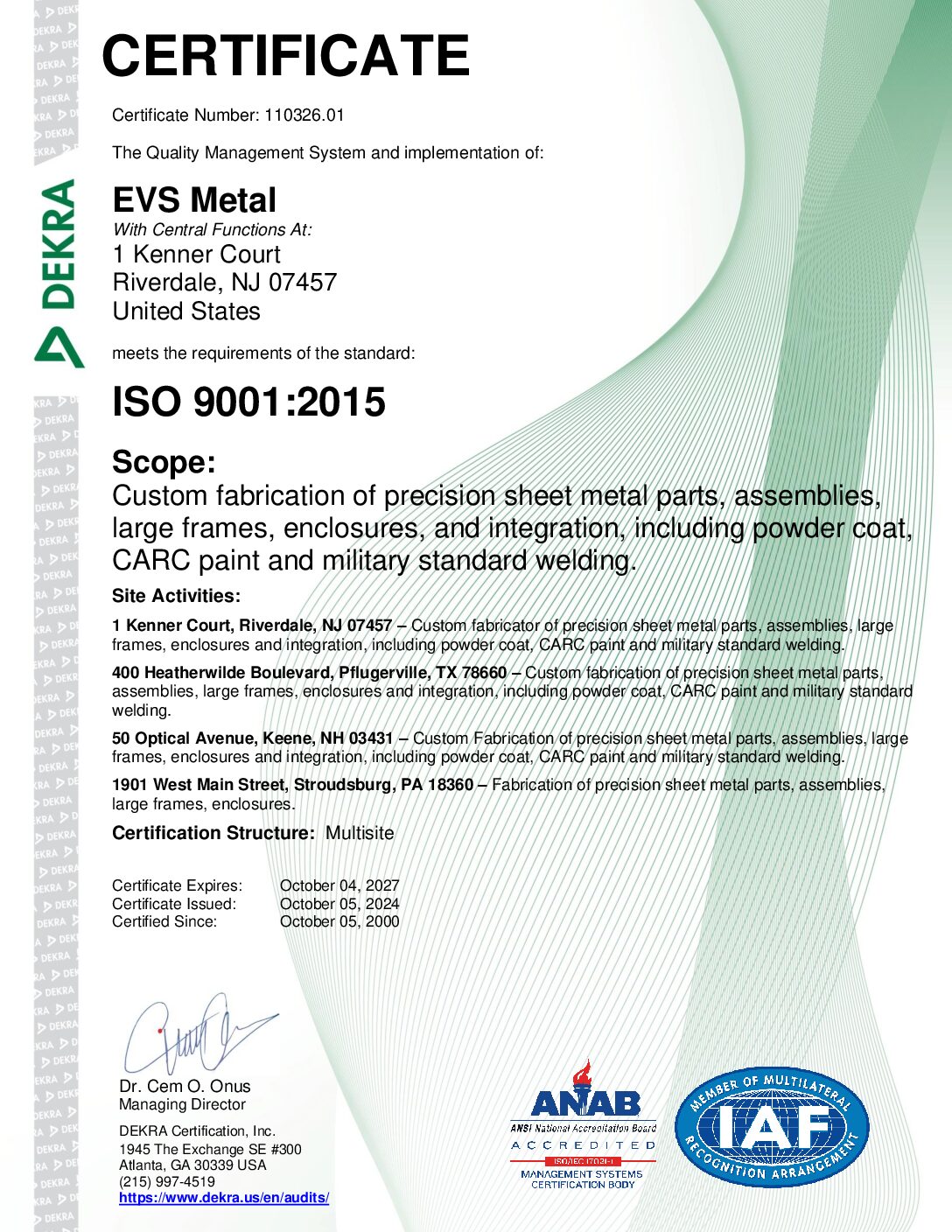 ISO 9001:2015 Certificate