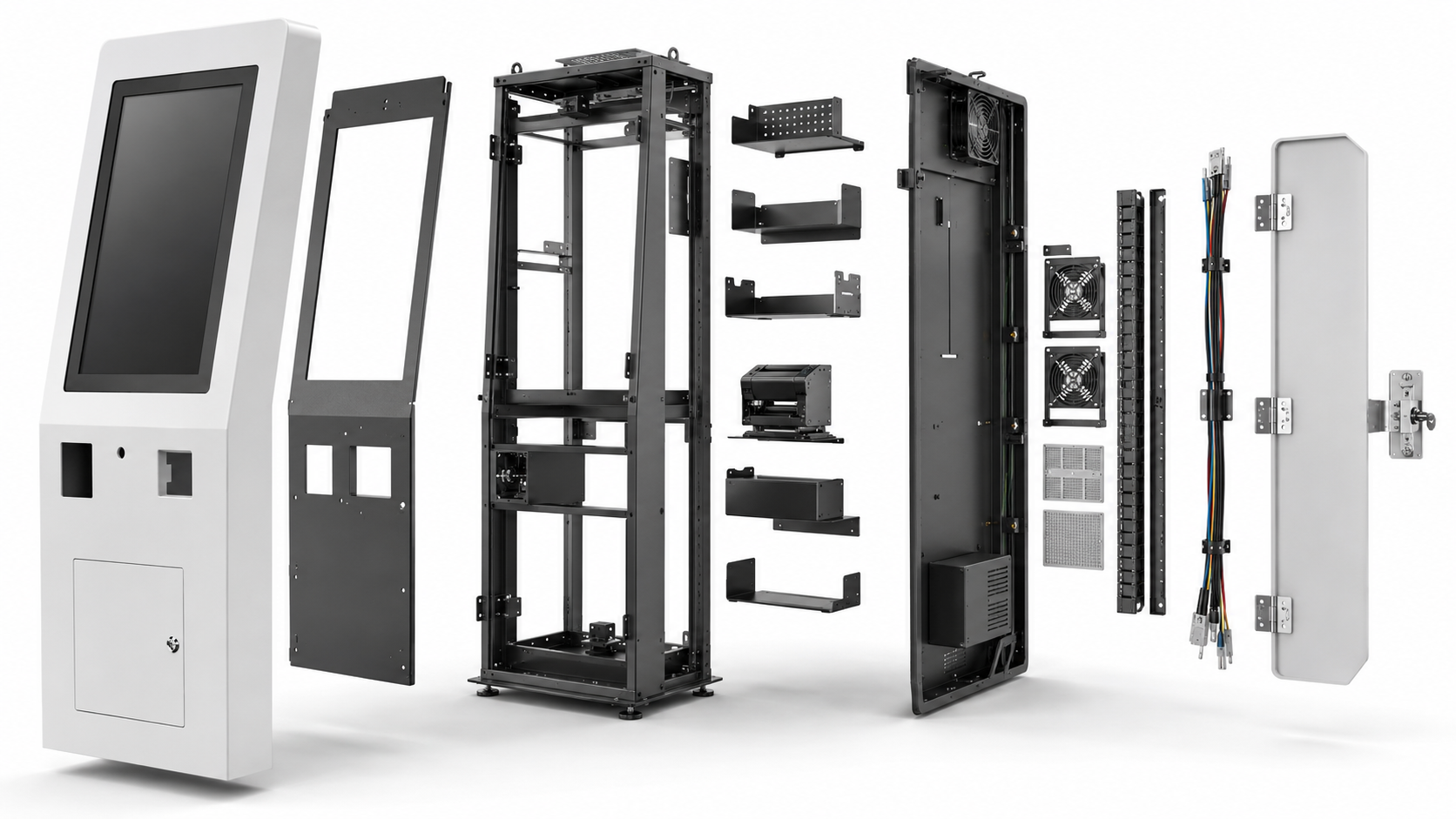 exploded image of self service kiosk
